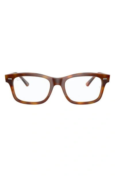 Shop Ray Ban 52mm Square Optical Glasses In Brown Havana