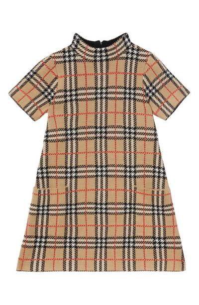 Shop Burberry Denise Check Merino Wool Dress In Archive Beige