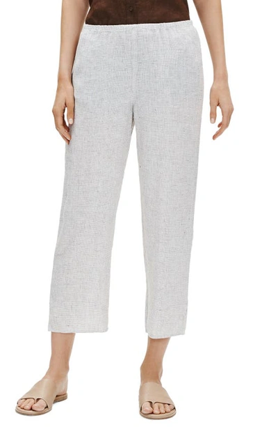 Shop Eileen Fisher Check Organic Linen Crop Straight Leg Pants In White