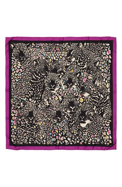 Shop Etro Leopard Print Square Silk Scarf In Black Multi
