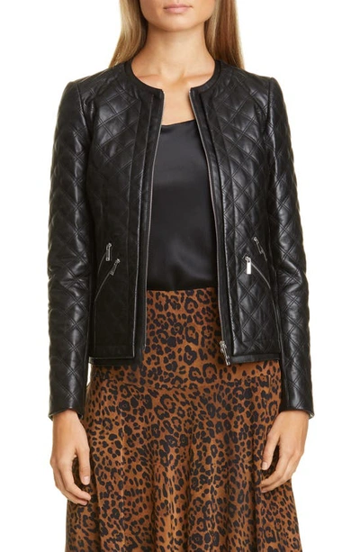 Shop Lafayette 148 Tanner Quilted Leather Jacket In Black