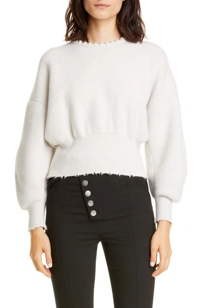 Shop Alexander Wang Imitation Pearl Trim Wool & Cashmere Blend Sweater In Ivory