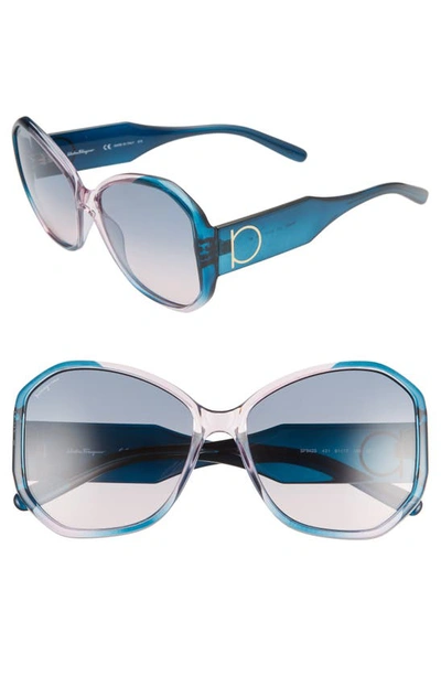 Shop Ferragamo Gancio 61mm Butterfly Sunglasses In Blue Antique Rose Gradient