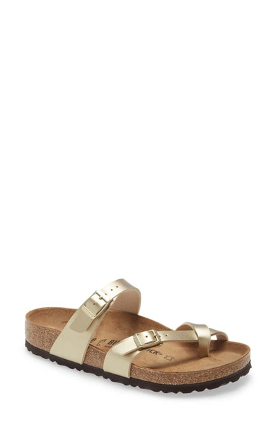 Shop Birkenstock Mayari Birko-flor Sandal In Gold Faux Leather