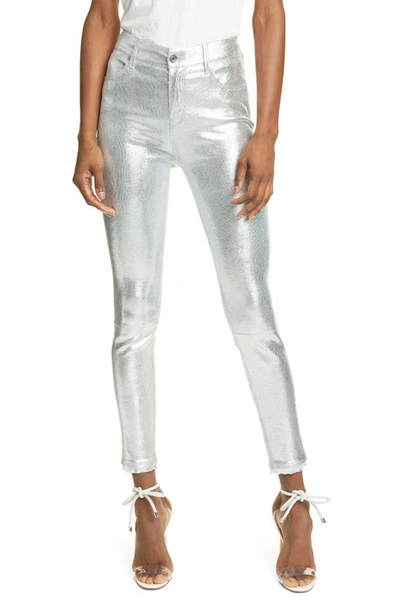 Shop Rta Madrid Metallic Leather Skinny Pants In Chrome Scale