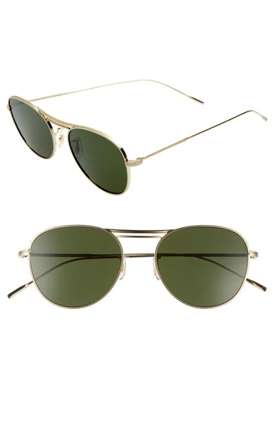 Shop Oliver Peoples Cade 52mm Mirror Lens Aviator Sunglasses In Gold/ Green