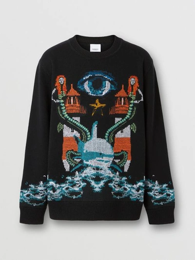Shop Burberry Mermaid Intarsia Wool Sweater In Black