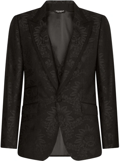 Shop Dolce & Gabbana Patterned-jacquard Single-breasted Suit In Black