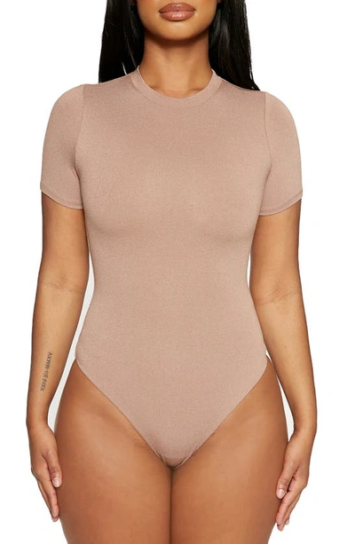 Shop Naked Wardrobe The Nw Lovin' The Crew T-shirt Bodysuit In Coco