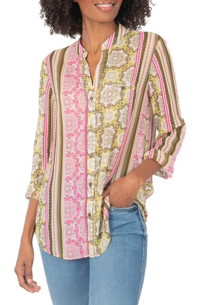 Shop Kut From The Kloth Jasmine Chiffon Button-up Shirt In Pavia Stripe Army Pink