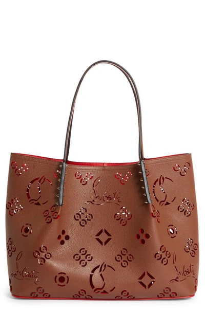 Shop Christian Louboutin Large Cabarock Loubinthesky Perforated Leather Tote In Biscotto-loubi/ Biscotto
