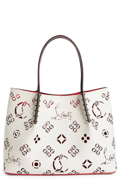 Shop Christian Louboutin Small Cabarock Loubinthesky Perforated Leather Tote In Snow-loubi/ Snow