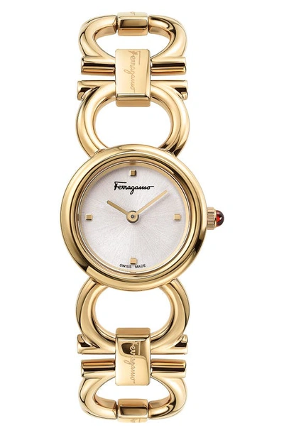 Shop Ferragamo Double Gancini Bracelet Watch, 22mm In Gold