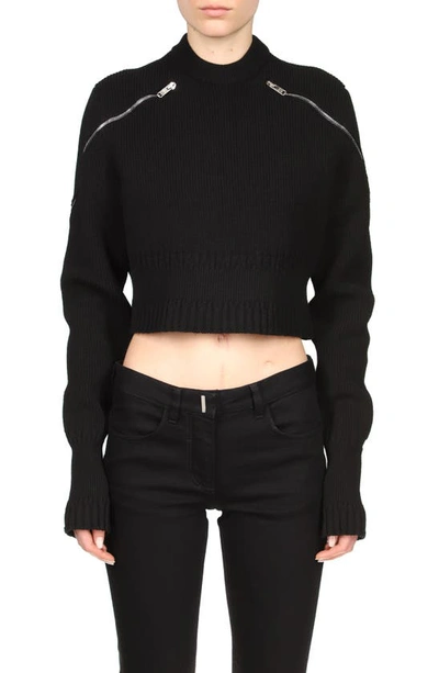 Shop Givenchy Zip Sleeve Crop Sweater In Black