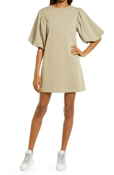 Shop Rebecca Minkoff Mina Elbow Puff Sleeve French Terry Dress In Sage