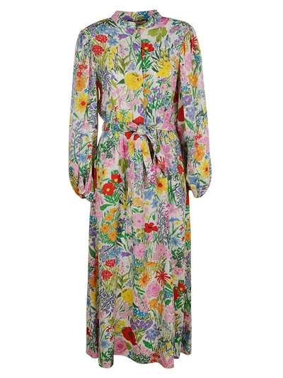 Shop Gucci Floral Print Long Dress In Multicolor