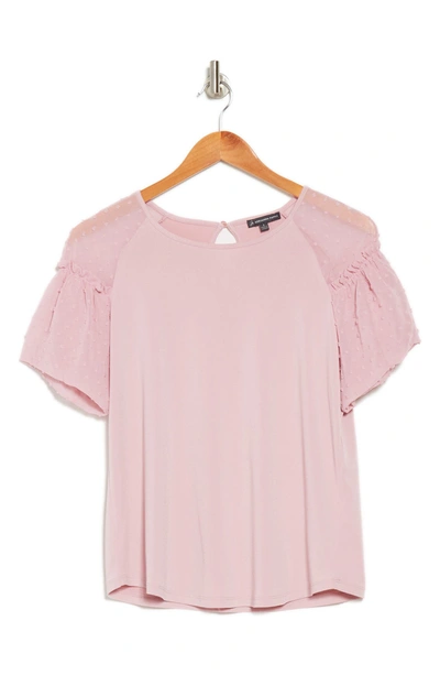 Shop Adrianna Papell Dot Lace Sleeve Top In Blushpink