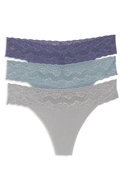 Shop Natori Bliss Perfection Lace Trim Thong In Baby Blue / Freesia / Caf