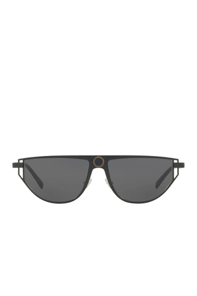 Shop Versace 57mm Flat Top Sunglasses In Matte Black/ Black Solid