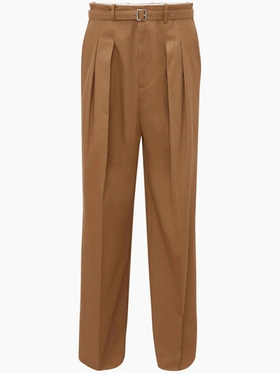 Shop Jw Anderson Front Pleat Wide Leg Trousers In Brown