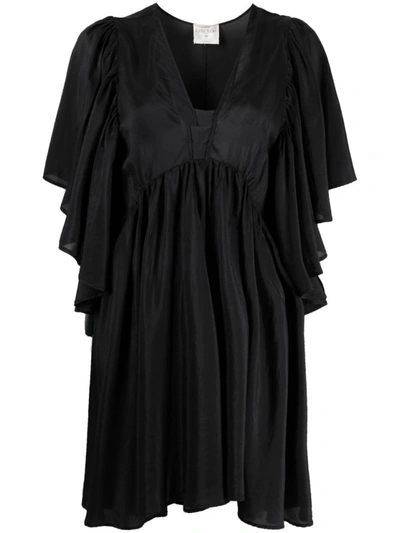 Shop Forte Forte Gathered-waist Silk Dress In Black