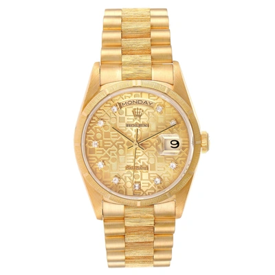 Pre-owned Rolex President Day-date Yellow Gold Bark Diamond Dial Mens Watch 18248 In Not Applicable