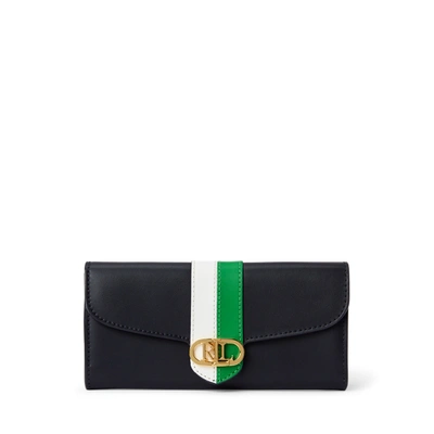 Shop Lauren Ralph Lauren Pebbled Leather Continental Wallet In Navy/white