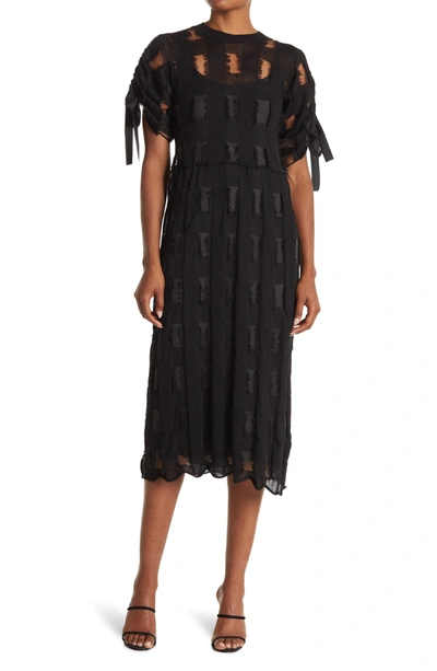 Shop Red Valentino Window Panel Knit Midi Dress In Nero