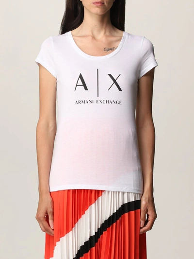 Shop Armani Collezioni Armani Exchange T-shirt Half Sleeve Crew Neck Logo In White