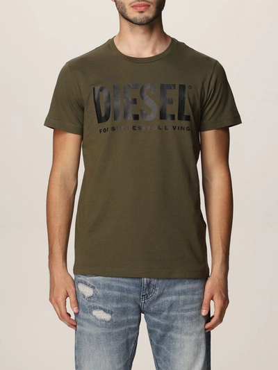 Shop Diesel Cotton T-shirt With Logo In Military