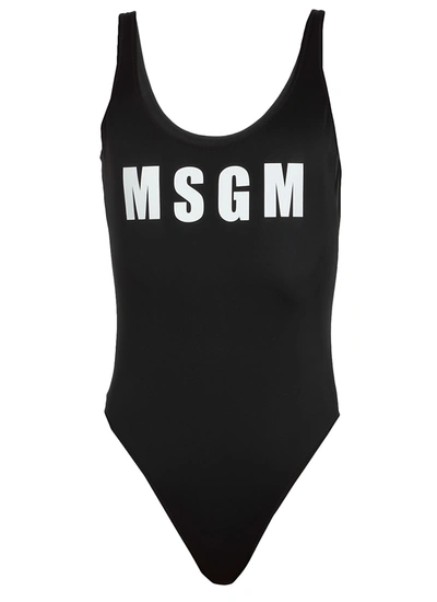Shop Msgm Swimsuit With Logo In Black