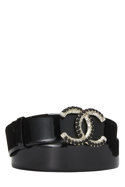 Chanel Pearl Black Leather Ribbon Belt Gold Tone 21C Size XS