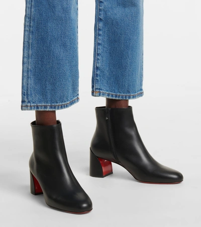 Christian Louboutin Turela Leather Side-zip Red Sole Booties In Black
