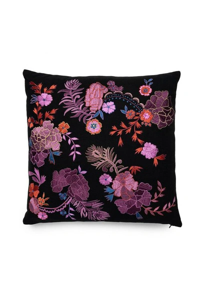 Shop Natori Mayon Bohemian Floral Embroidery Pillow Case Top In Black/multi