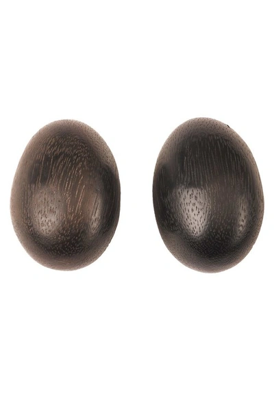 Shop Josie Natori Natori Acacia Wood Teardrop Clip Earrings In Black