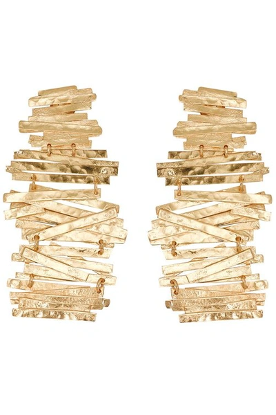 Shop Josie Natori Natori Hammered Metal Stacked Clip Earrings In Gold