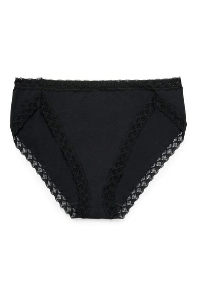 Shop Natori Bliss French Cut Brief Panty Underwear With Lace Trim In Black