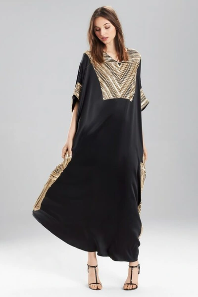 Shop Josie Natori Natori Couture Stitching Caftan Dress In Black