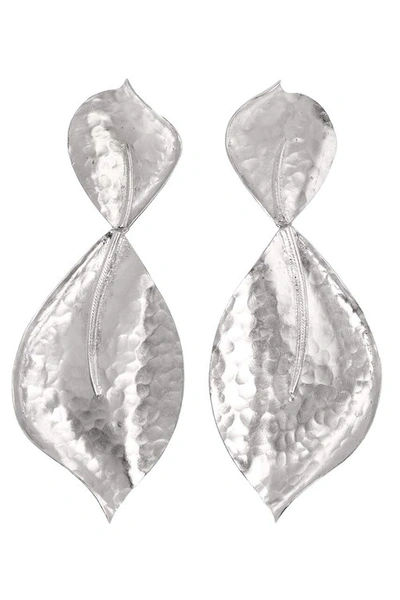 Shop Josie Natori Natori Hammered Metal Two Leaf Clip Earrings In Silver