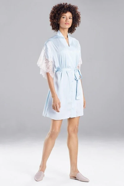Shop Natori L'amour Short Sleeves Wrap Bridal Robe In Frosted Blue