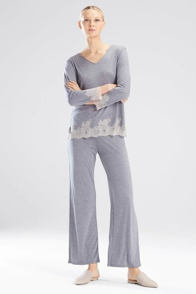 Shop Natori Luxe Shangri-la Tencel&trade; Long Sleeve Pajamas Set In Grey/cocoon