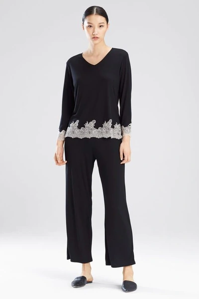 Shop Natori Luxe Shangri-la Tencel&trade; Long Sleeve Pajamas Set In Black/cocoon