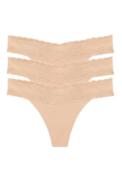 Shop Natori Bliss Perfection O/s Thong 3 Pack In Cafe