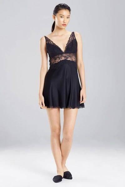 Shop Josie Natori Natori Sleek Lace & Silk Chemise Nightgown In Black