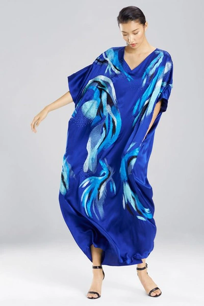 Shop Josie Natori Natori Couture Brushstrokes Caftan In Blue Velvet
