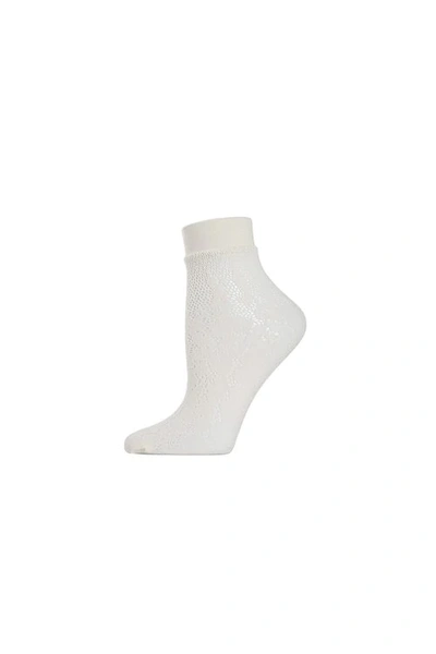 Shop Natori Floral Burnout Net Shortie Socks In Ivory