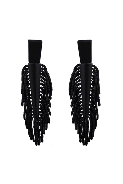 Shop Josie Natori Natori Horn Tassel Clip Earrings In Black