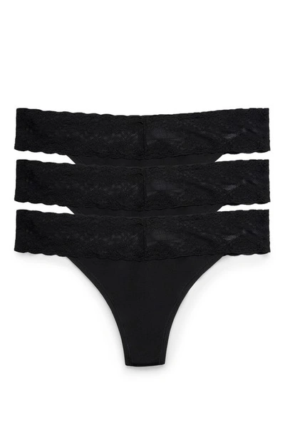 Shop Natori Bliss Perfection O/s Thong 3 Pack In Black