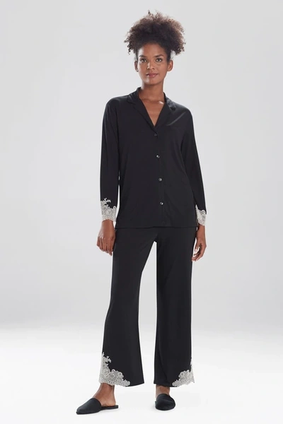 Shop Natori Luxe Shangri-la Tencel™ Long Sleeve Notch Pajamas Set In Black