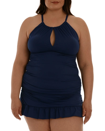 Shop La Blanca Plus Size High-neck Keyhole Tankini Top In Indigo